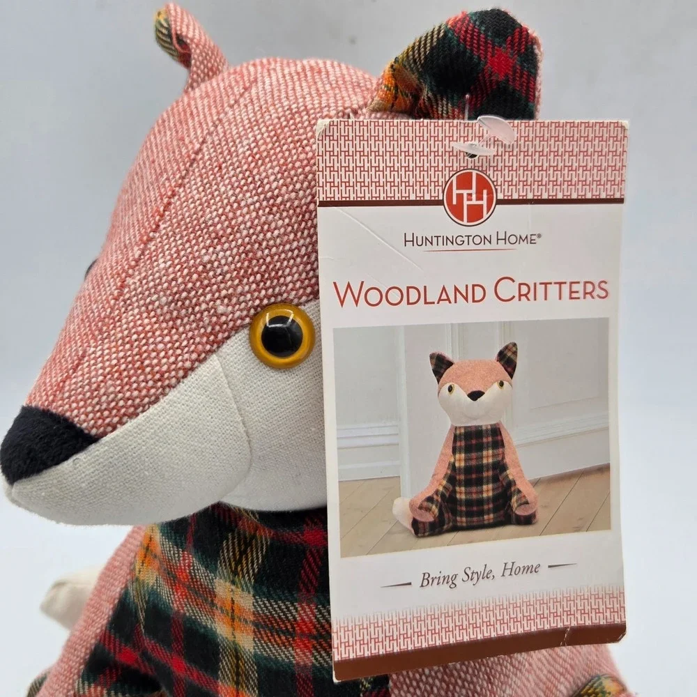NEW WITH TAGS Fox Doorstop Woodland Critters Beanbag Red Plad 9.5 inch Country